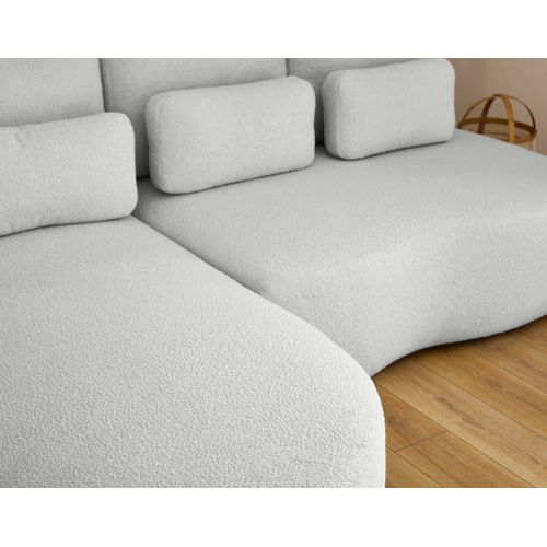 Canapé Angle Gauche Convertible 4 Places Mahina En Tissu Bouclette Gris Clair