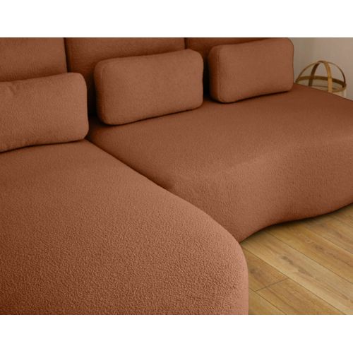 Canapé Angle Gauche Convertible 4 Places Mahina En Tissu Bouclette Rouille