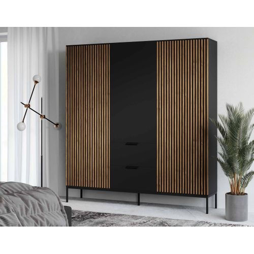 Savanna - Armoire - Effet Bois Et Noir - 185x180 Cm