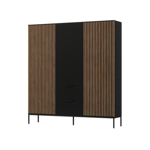 Savanna - Armoire - Effet Bois Et Noir - 185x180 Cm