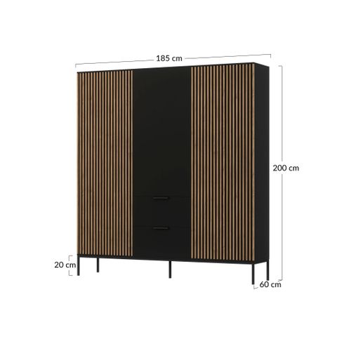Savanna - Armoire - Effet Bois Et Noir - 185x180 Cm