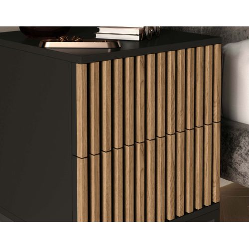 Savanna - Table De Chevet - Effet Bois Et Noir - 40 Cm