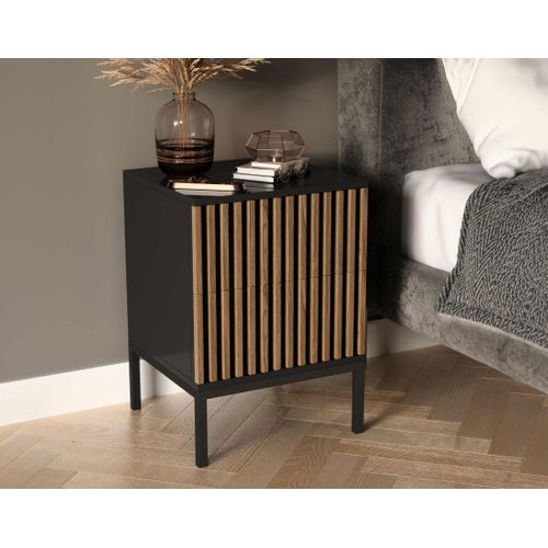 Savanna - Table De Chevet - Effet Bois Et Noir - 40 Cm