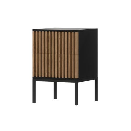 Savanna - Table De Chevet - Effet Bois Et Noir - 40 Cm