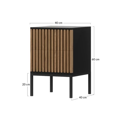 Savanna - Table De Chevet - Effet Bois Et Noir - 40 Cm