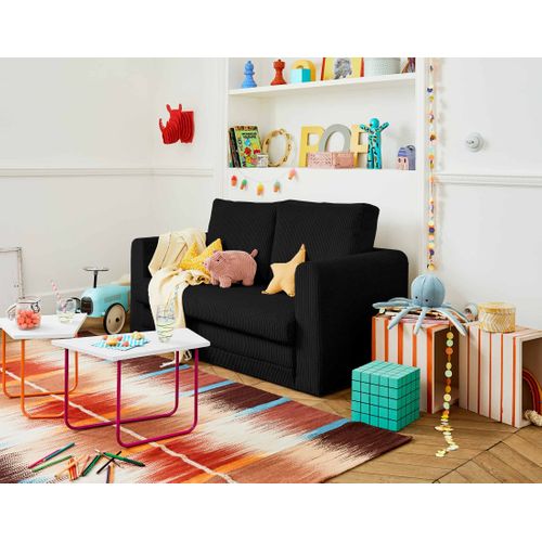 Canapé Droit Convertible 2 Places Marilia En Velours Côtelé Noir