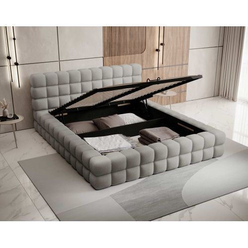 Kingston - Lit Coffre - 180x200 - Sommier Inclus - En Tissu Bouclette