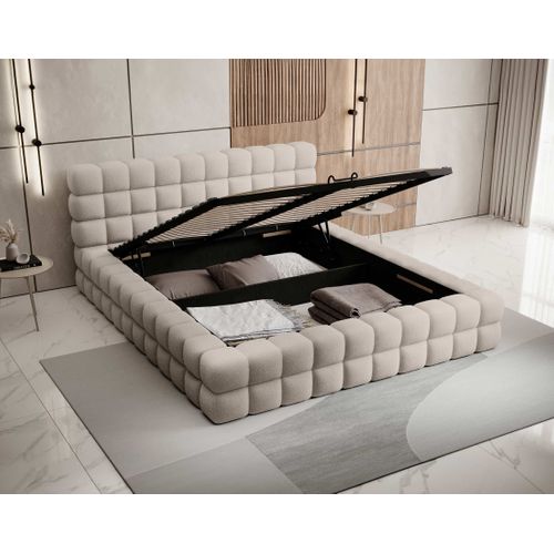 Kingston - Lit Coffre - 180x200 - Sommier Inclus - En Tissu Bouclette