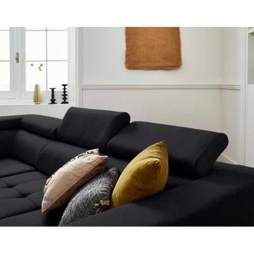 Canapé Angle Gauche Convertible 5 Places Olinda En Tissu Noir