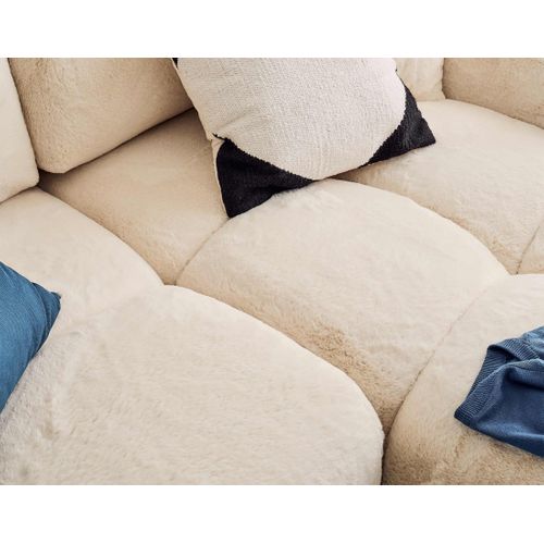 Crocus - Canapé D'angle Réversible - 4 Places - Convertible Avec Coffre - En Fausse Fourrure Beige