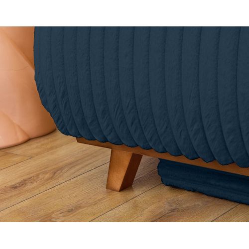 Canapé Droit Convertible 3 Places Cristal En Fausse Fourrure Côtelée Bleu