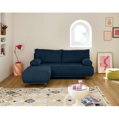 Canapé Droit Convertible 4 Places Cristal En Fausse Fourrure Côtelée Bleu