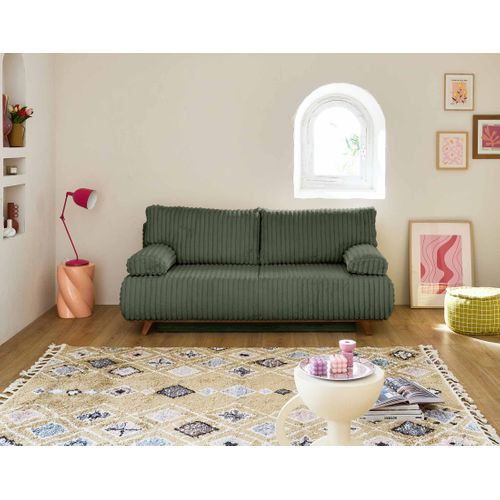 Canapé Droit Convertible 4 Places Cristal En Fausse Fourrure Côtelée Vert