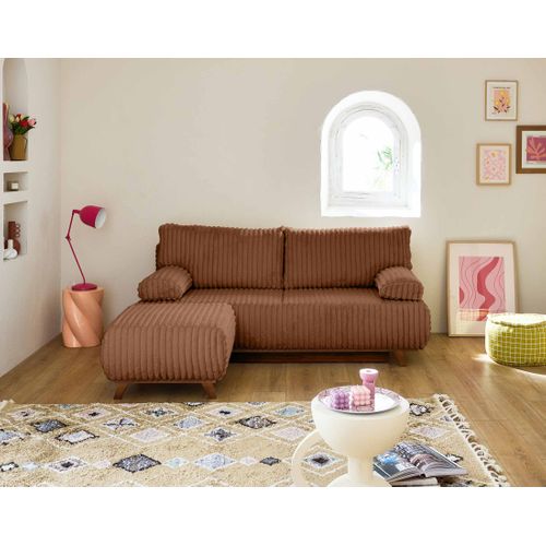 Canapé Droit Convertible 4 Places Cristal En Fausse Fourrure Côtelée Rouille