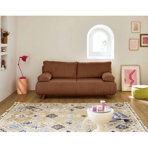 Canapé Droit Convertible 4 Places Cristal En Fausse Fourrure Côtelée Rouille