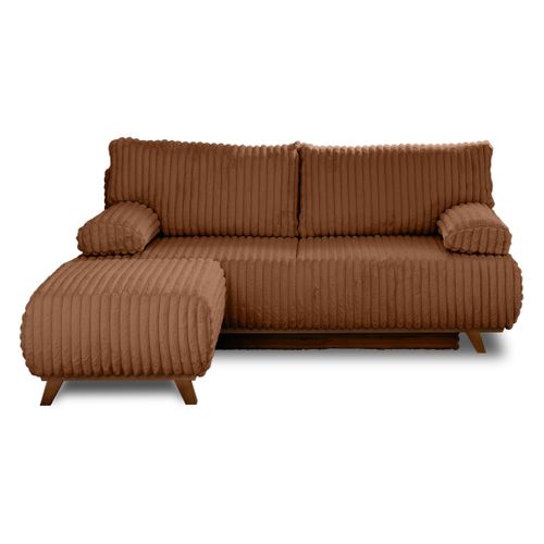 Canapé Droit Convertible 4 Places Cristal En Fausse Fourrure Côtelée Rouille