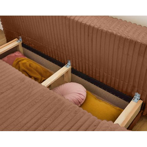 Canapé Droit Convertible 4 Places Cristal En Fausse Fourrure Côtelée Rouille