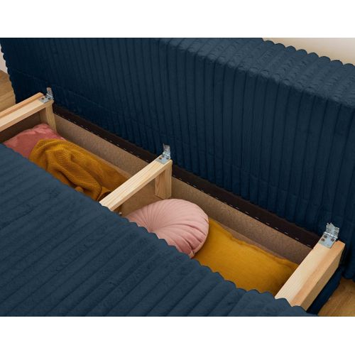 Canapé Droit Convertible 4 Places Cristal En Fausse Fourrure Côtelée Bleu