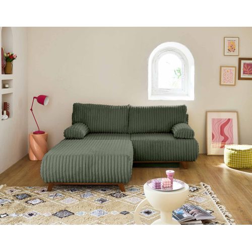 Canapé Droit Convertible 4 Places Cristal En Fausse Fourrure Côtelée Vert