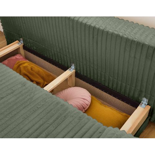 Canapé Droit Convertible 4 Places Cristal En Fausse Fourrure Côtelée Vert