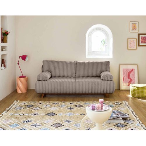 Canapé Droit Convertible 4 Places Cristal En Fausse Fourrure Côtelée Taupe