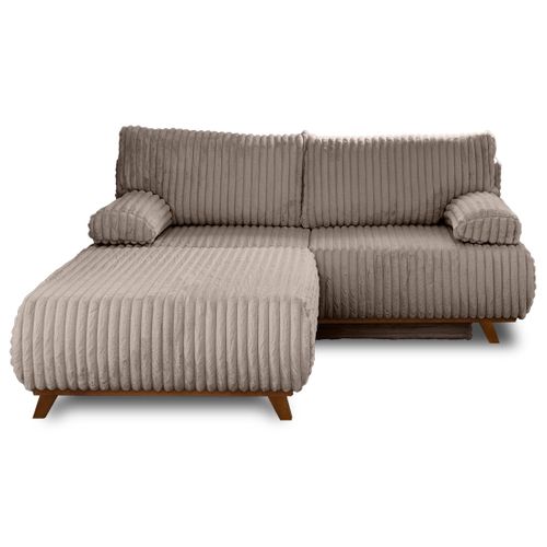 Canapé Droit Convertible 4 Places Cristal En Fausse Fourrure Côtelée Taupe