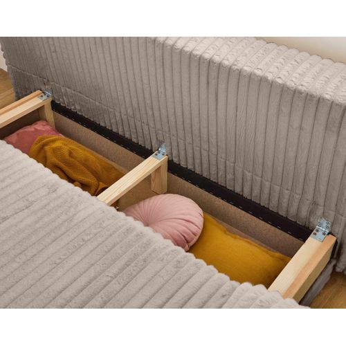 Canapé Droit Convertible 4 Places Cristal En Fausse Fourrure Côtelée Taupe