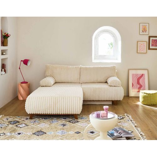 Canapé Droit Convertible 4 Places Cristal En Fausse Fourrure Côtelée Beige