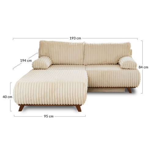 Canapé Droit Convertible 4 Places Cristal En Fausse Fourrure Côtelée Beige