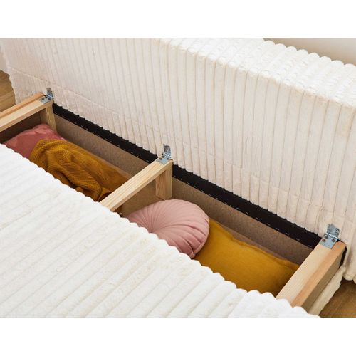 Canapé Droit Convertible 4 Places Cristal En Fausse Fourrure Côtelée Beige