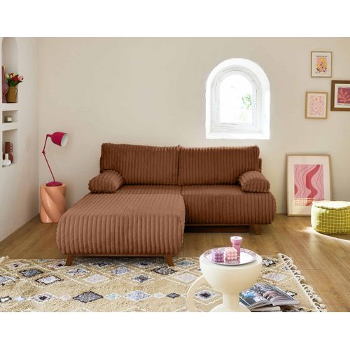 Canapé Droit Convertible 4 Places Cristal En Fausse Fourrure Côtelée Rouille