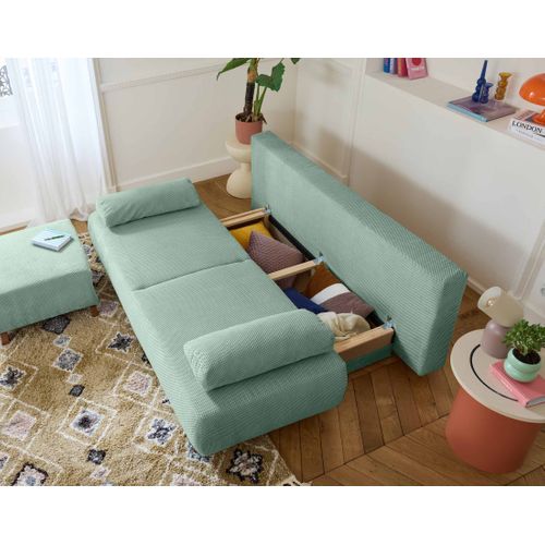 Canapé Droit Convertible 4 Places Cristal En Velours Texturé Bleu