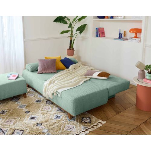 Canapé Droit Convertible 4 Places Cristal En Velours Texturé Bleu