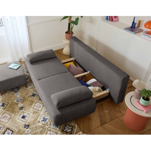 Canapé Droit Convertible 4 Places Cristal En Velours Texturé Gris Foncé