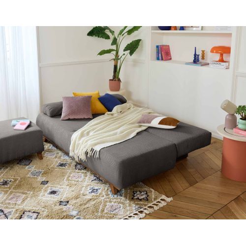 Canapé Droit Convertible 4 Places Cristal En Velours Texturé Gris Foncé