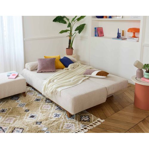 Canapé Droit Convertible 4 Places Cristal En Velours Texturé Beige