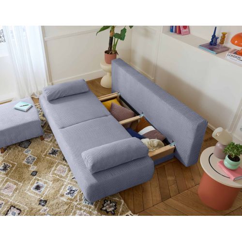 Canapé Droit Convertible 4 Places Cristal En Velours Texturé Bleu Grisé