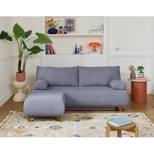 Canapé Droit Convertible 4 Places Cristal En Velours Texturé Bleu Grisé