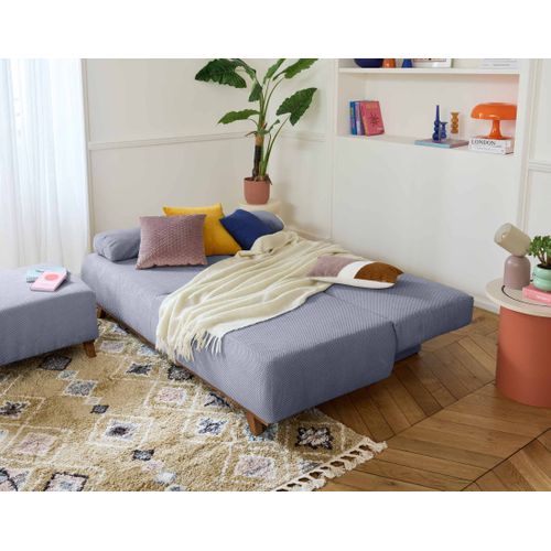 Canapé Droit Convertible 4 Places Cristal En Velours Texturé Bleu Grisé