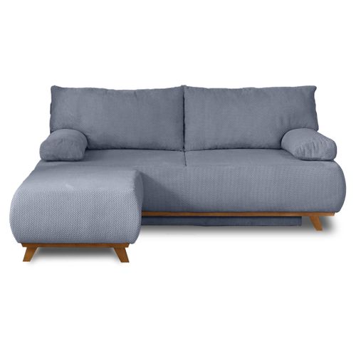 Canapé Droit Convertible 4 Places Cristal En Velours Texturé Bleu Grisé