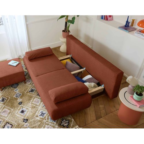 Canapé Droit Convertible 4 Places Cristal En Velours Texturé Terracotta