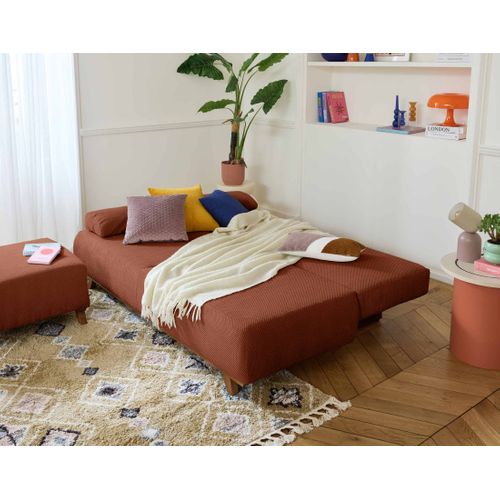 Canapé Droit Convertible 4 Places Cristal En Velours Texturé Terracotta