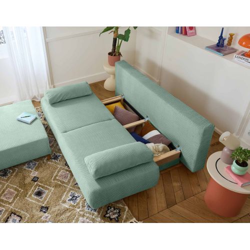 Canapé Droit Convertible 4 Places Cristal En Velours Texturé Bleu