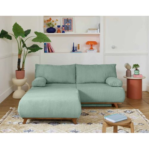 Canapé Droit Convertible 4 Places Cristal En Velours Texturé Bleu