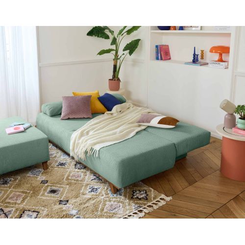 Canapé Droit Convertible 4 Places Cristal En Velours Texturé Bleu