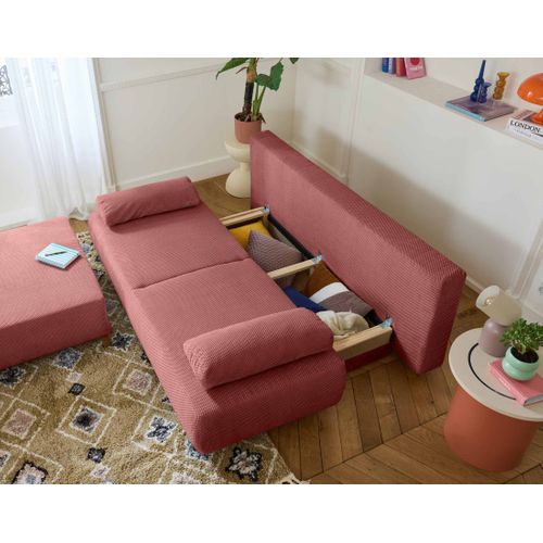 Canapé Droit Convertible 4 Places Cristal En Velours Texturé Rose