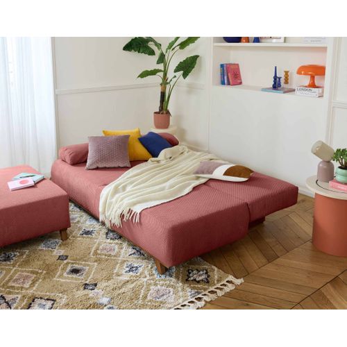 Canapé Droit Convertible 4 Places Cristal En Velours Texturé Rose