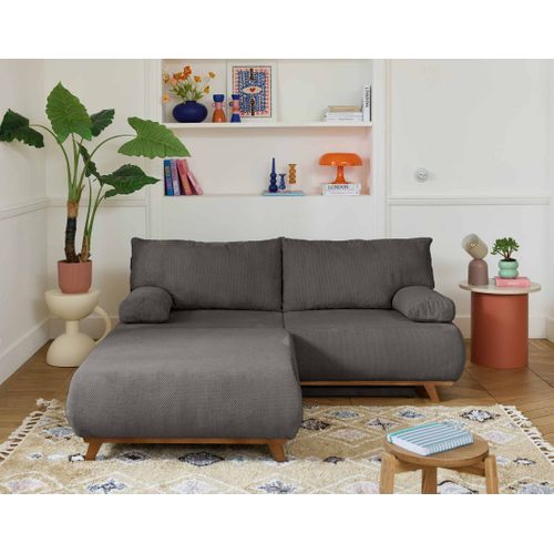 Canapé Droit Convertible 4 Places Cristal En Velours Texturé Gris Foncé