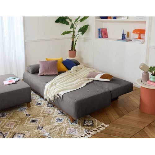 Canapé Droit Convertible 4 Places Cristal En Velours Texturé Gris Foncé