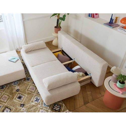 Canapé Droit Convertible 4 Places Cristal En Velours Texturé Beige